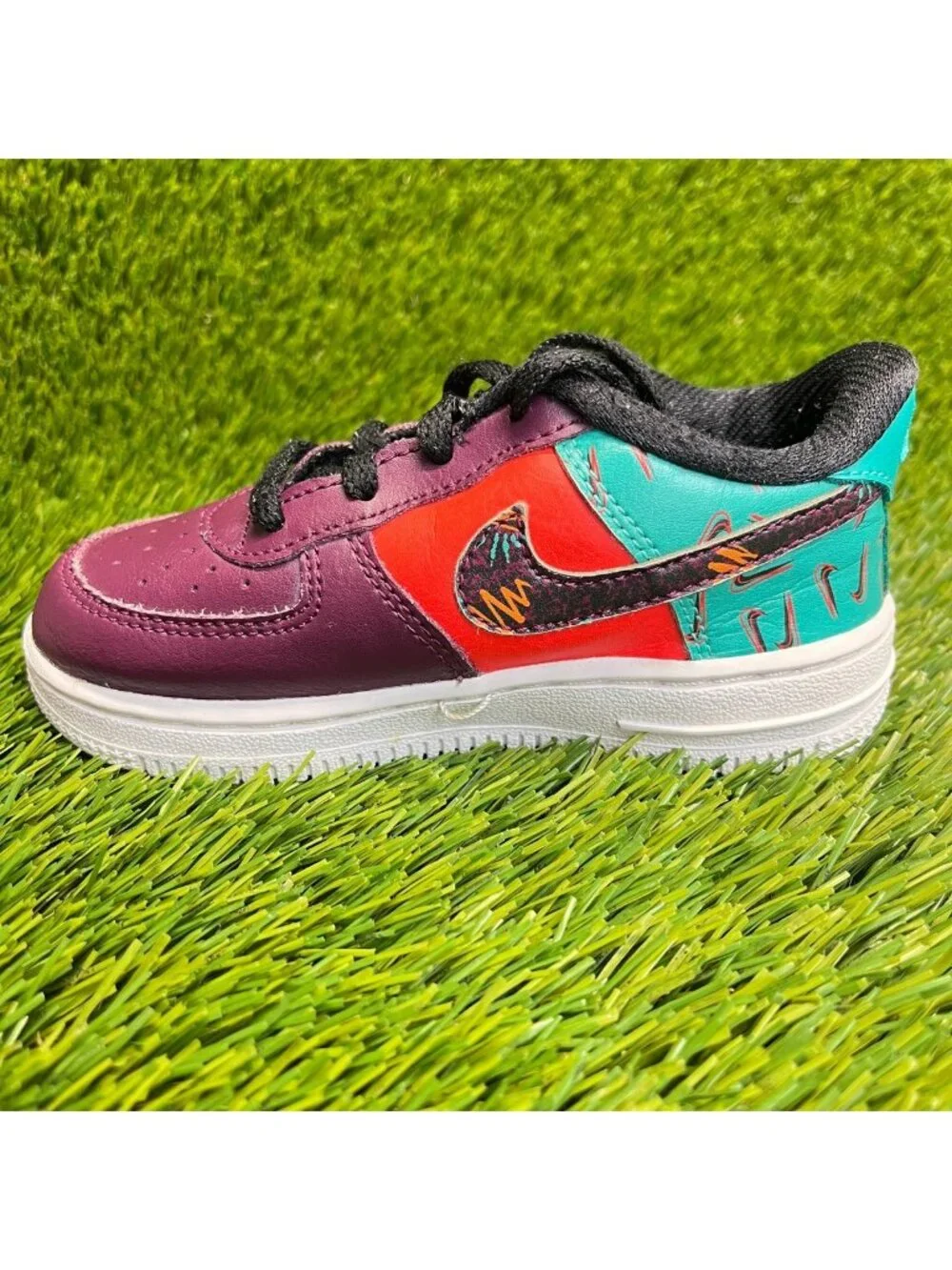 Nike Air Force 1 Low Bordeaux Orange Blue Boys Size 8C Athletic‎ Shoes Sneakers
